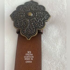 Brown Italian Leather Belt with Ornate Buckle